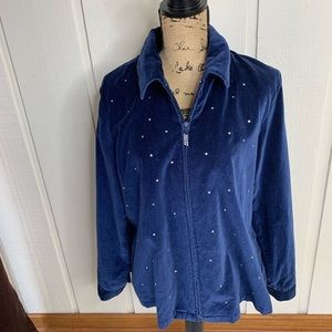 Blue Velour Women’s Full Zip Warm Up Jacket by Quacker Factory Y2K Cobalt